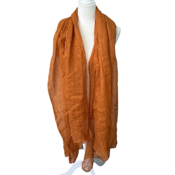 Zara Linen Scarf Deep Orange NWT - Picture 6 of 9